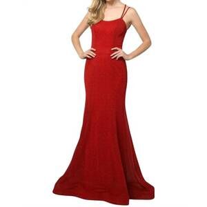 NEW JULIET sleeveless metallic glitter gown in red